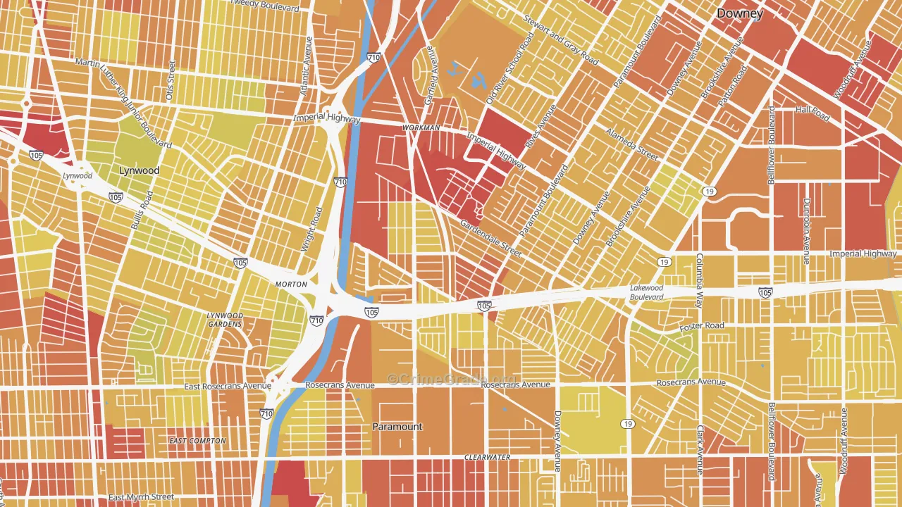 Hollydale, South Gate, CA Map of Vehicle Theft Rates