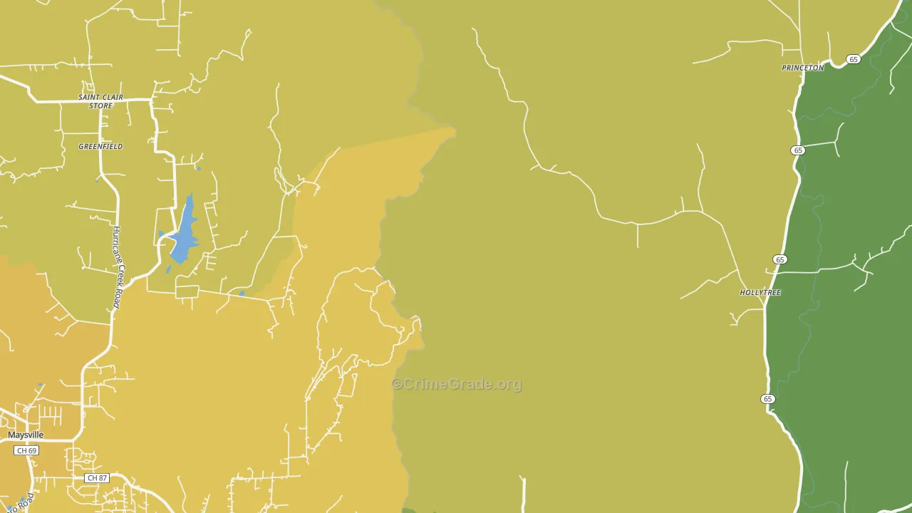 Hollytree, AL Map of Vehicle Theft Rates