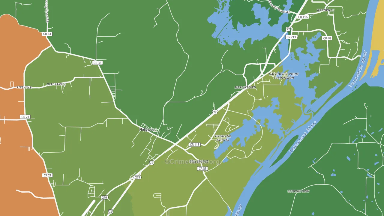 Hollywood, AL Map of Vehicle Theft Rates