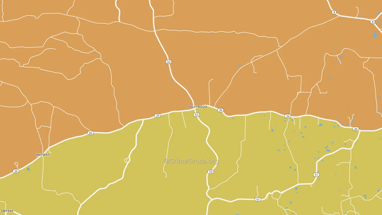 Hollywood, AR Map of Vehicle Theft Rates