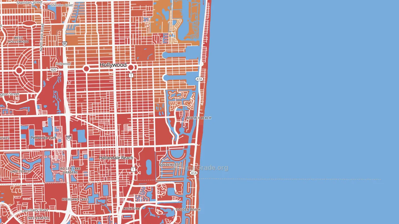 Hollywood Beach-Quadoman, Hollywood, FL Map of Vehicle Theft Rates