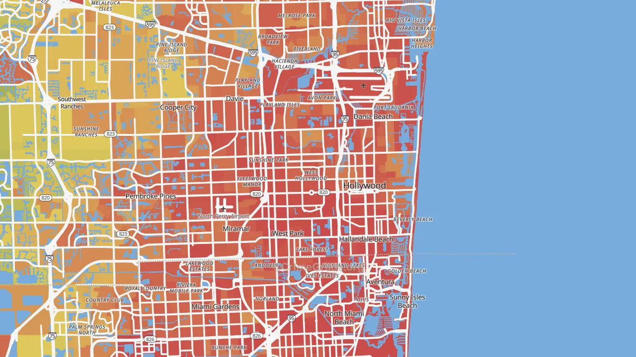 Hollywood, FL Map of Vehicle Theft Rates