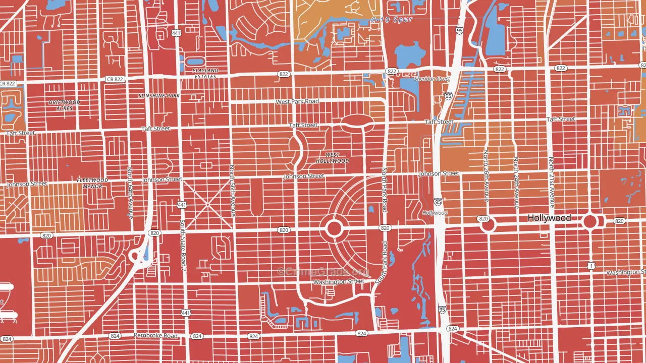 Hollywood Hills, Hollywood, FL Map of Vehicle Theft Rates