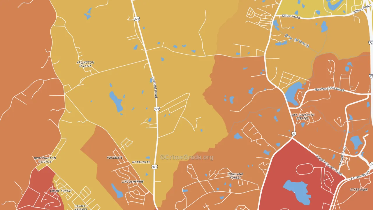 Hollywood Hills, SC Map of Vehicle Theft Rates