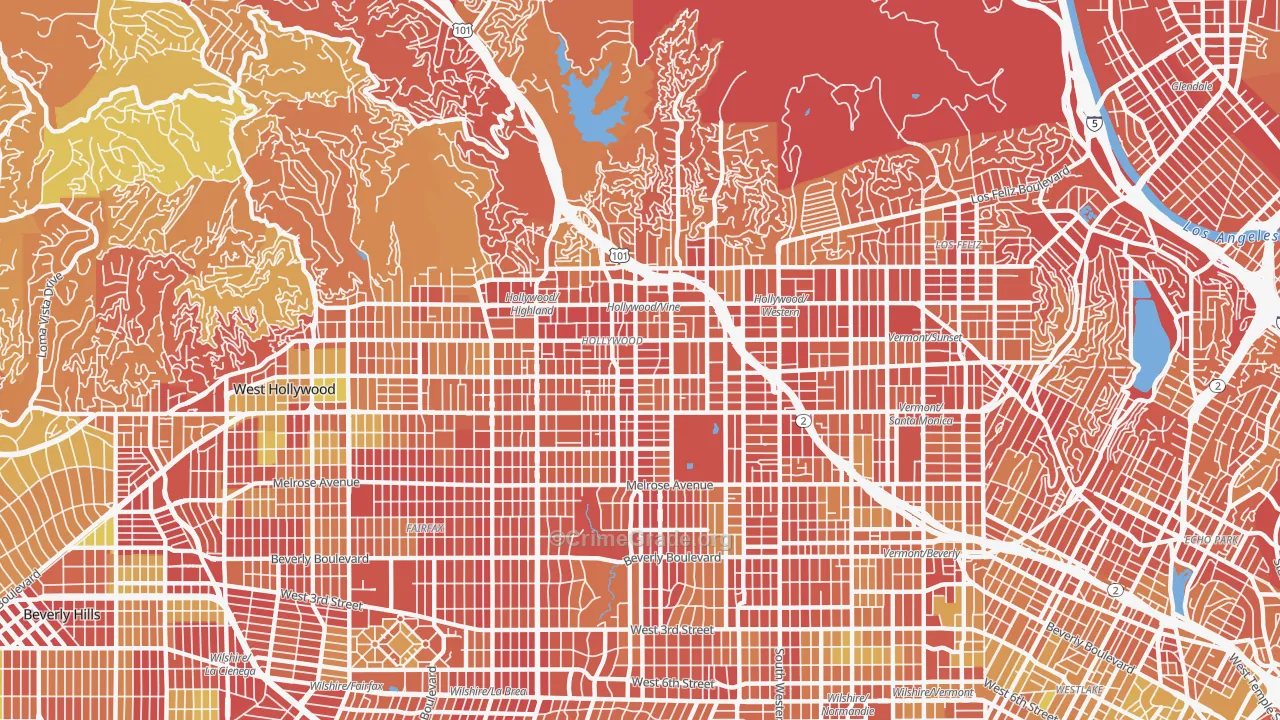 Hollywood, Los Angeles, CA Map of Vehicle Theft Rates