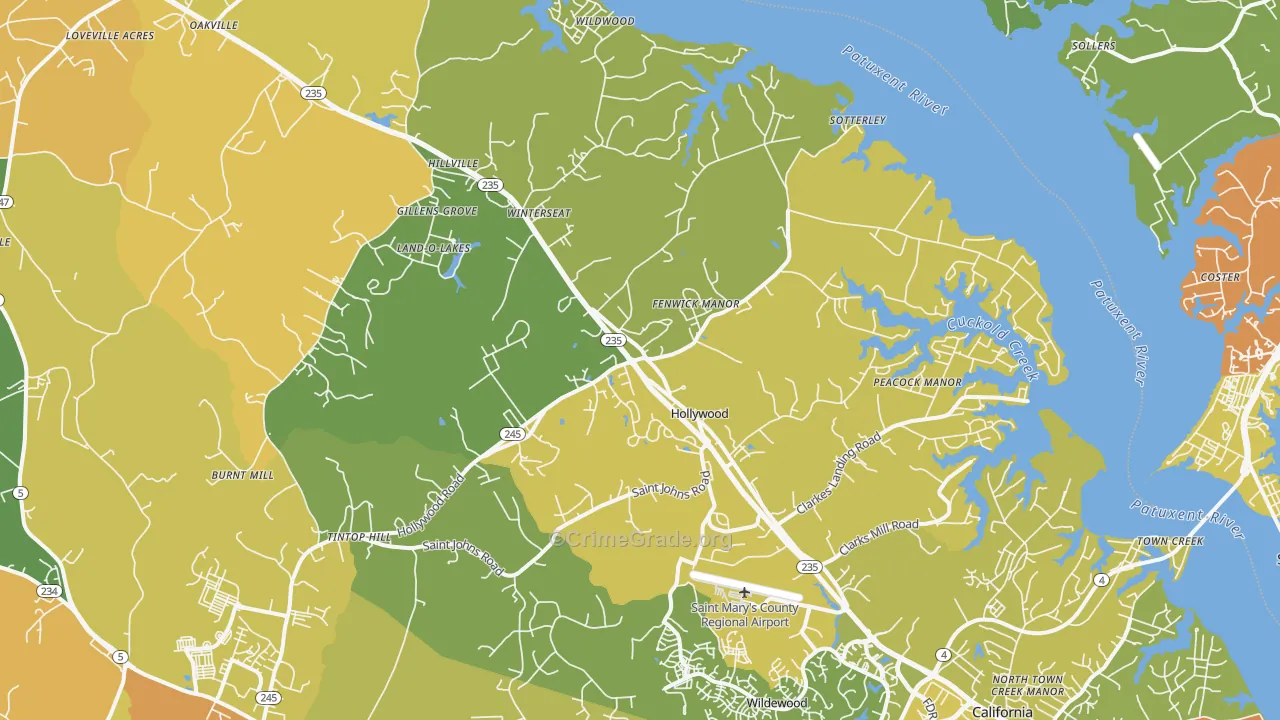 Hollywood, MD Map of Vehicle Theft Rates
