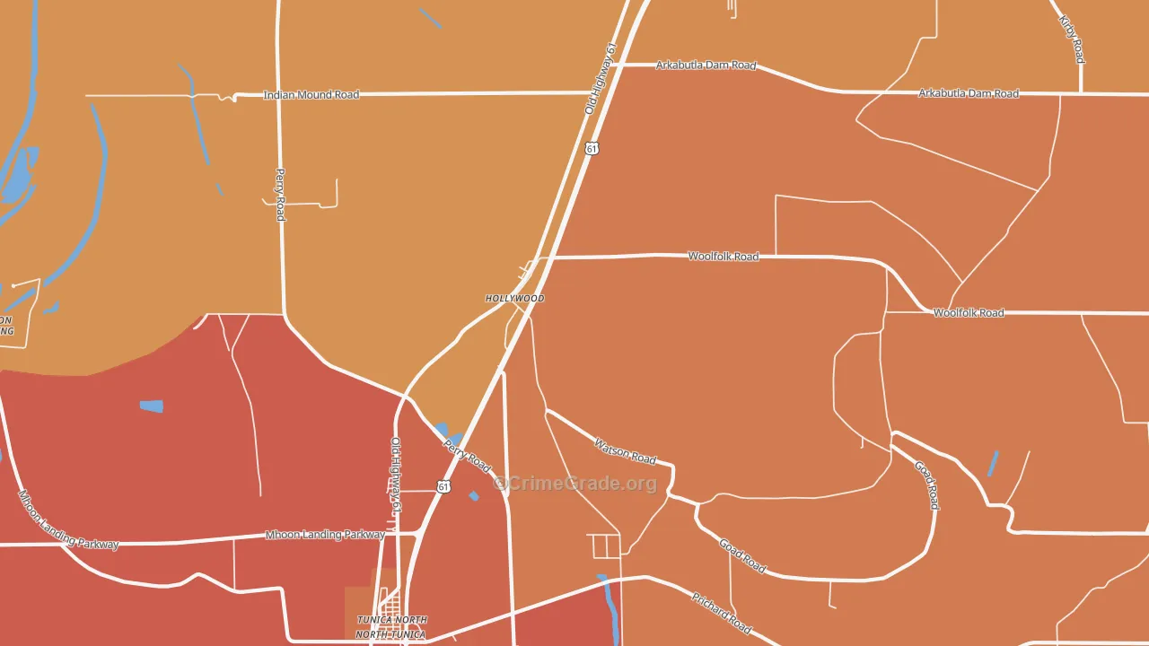 Hollywood, MS Map of Vehicle Theft Rates
