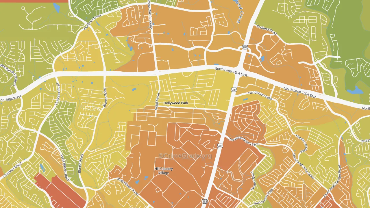 Hollywood Park, TX Map of Vehicle Theft Rates