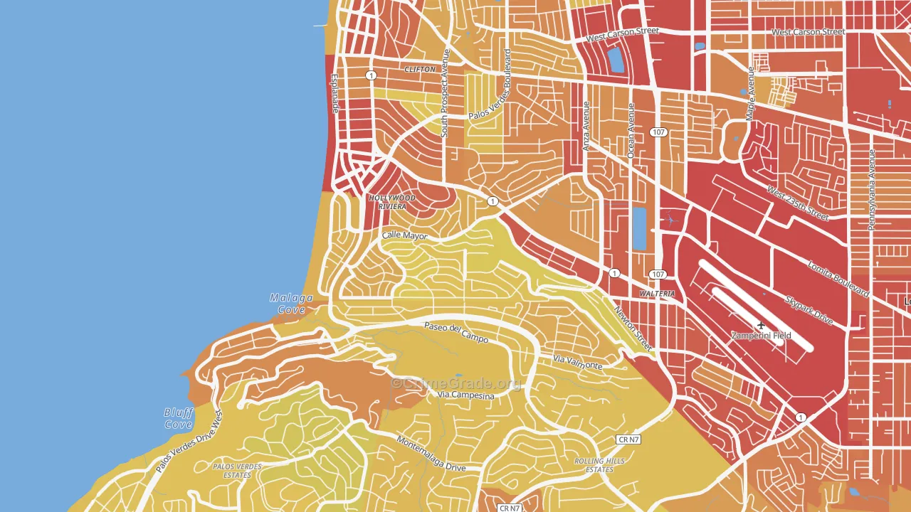 Hollywood Riviera, Redondo Beach, CA Map of Vehicle Theft Rates