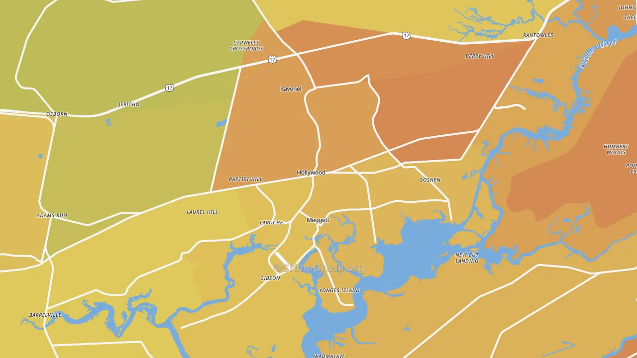 Hollywood, SC Map of Vehicle Theft Rates