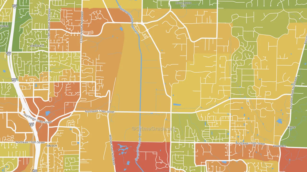 Hollywood, WA Map of Vehicle Theft Rates