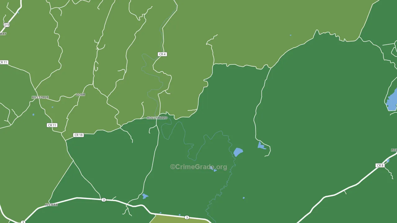 Hollywood, WV Map of Vehicle Theft Rates