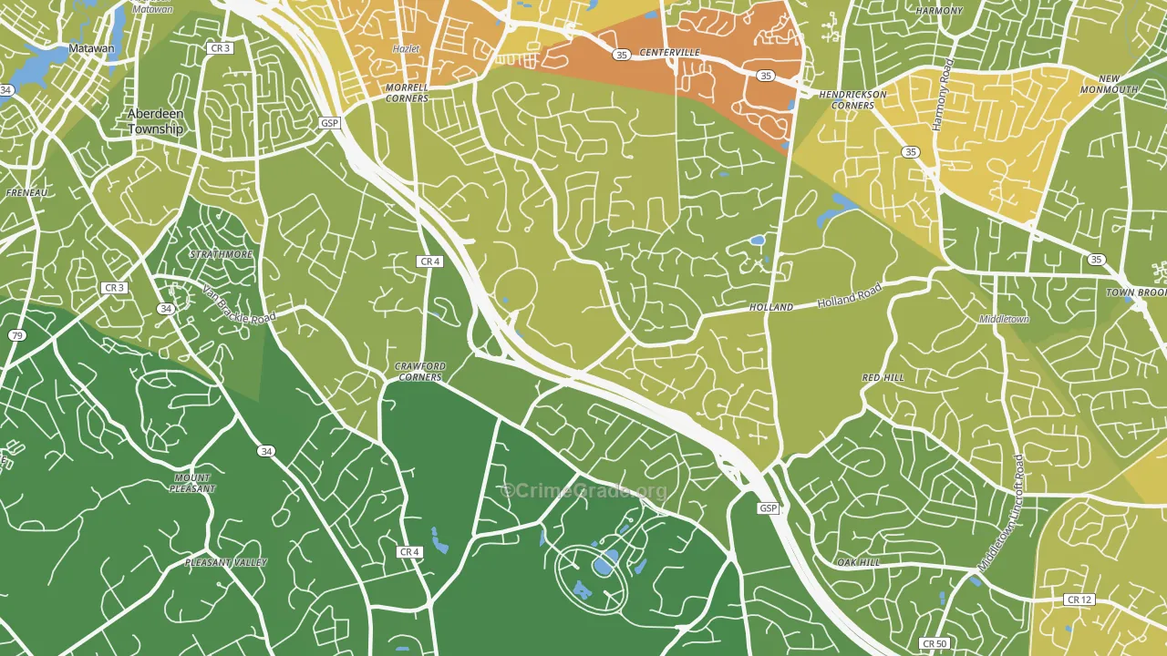Holmdel, NJ Map of Vehicle Theft Rates