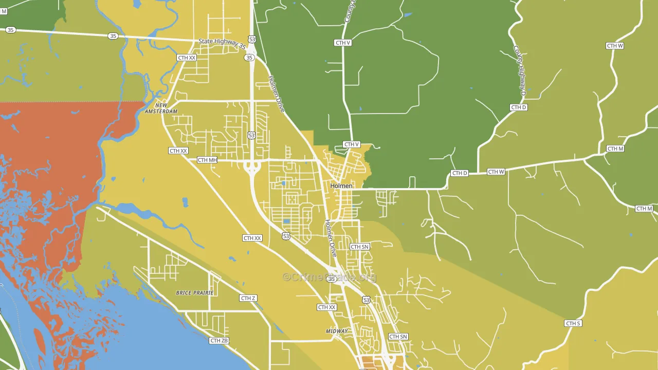 Holmen, WI Map of Vehicle Theft Rates