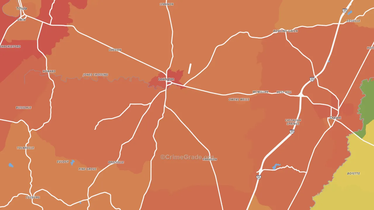 Holmes County, MS Map of Vehicle Theft Rates