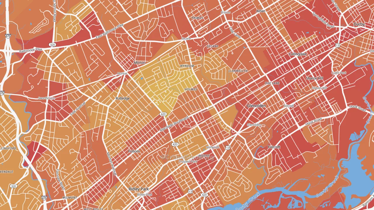 Holmes, PA Map of Vehicle Theft Rates