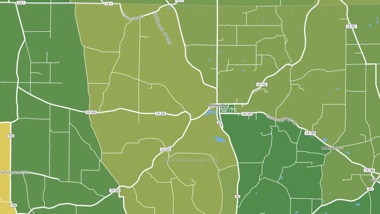 Holmesville, OH Map of Vehicle Theft Rates