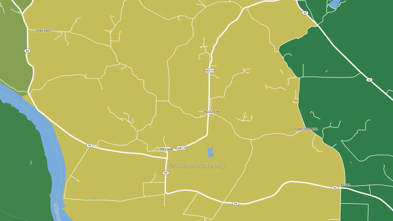 Holstein, MO Map of Vehicle Theft Rates