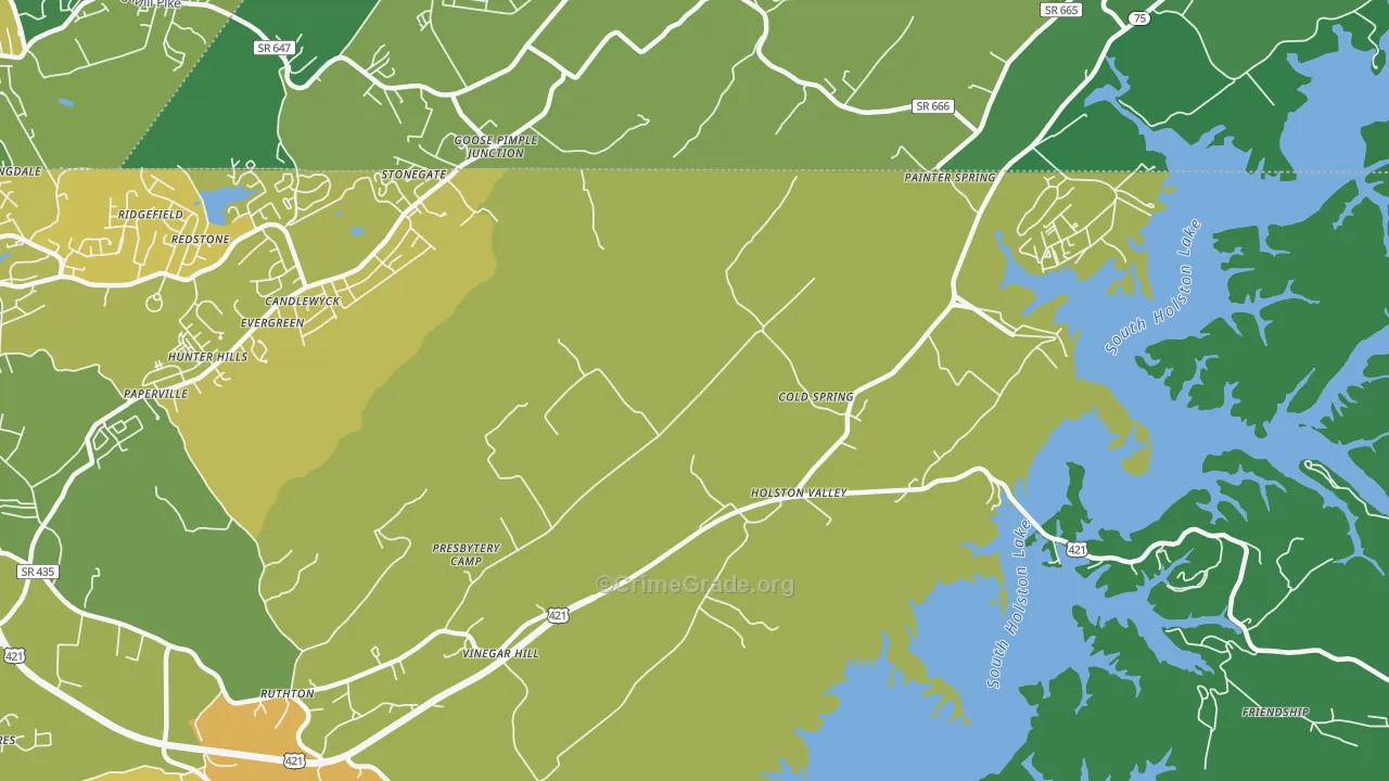 Holston Valley, TN Map of Vehicle Theft Rates