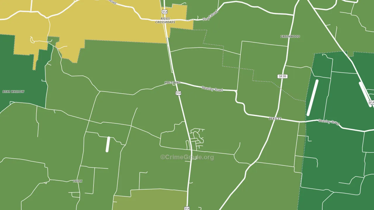 Holts Corner, TN Map of Vehicle Theft Rates
