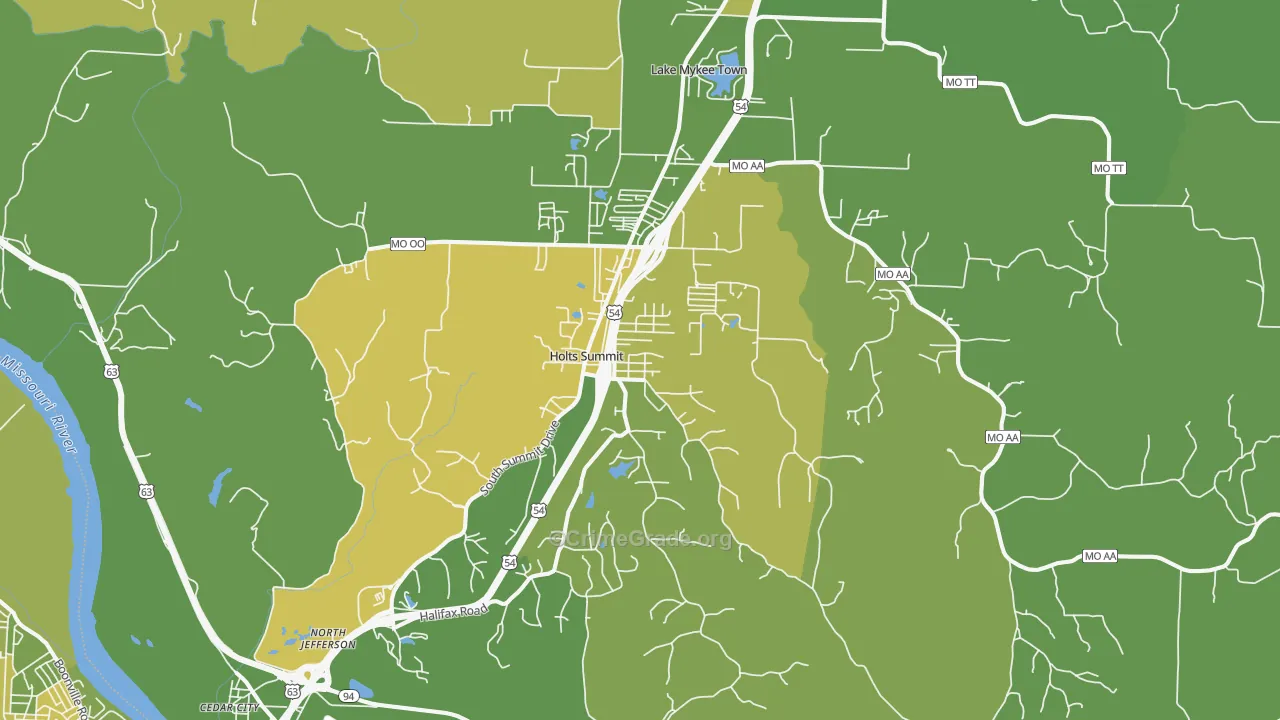 Holts Summit, MO Map of Vehicle Theft Rates