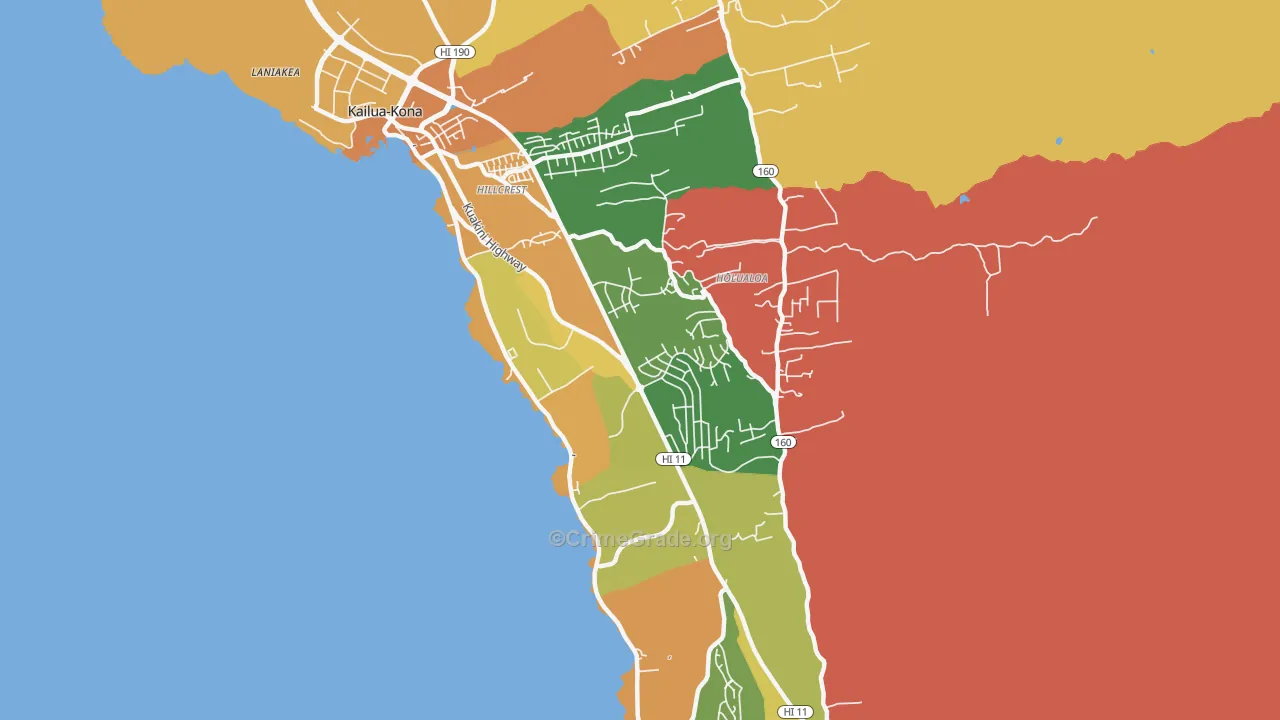 Holualoa, HI Map of Vehicle Theft Rates