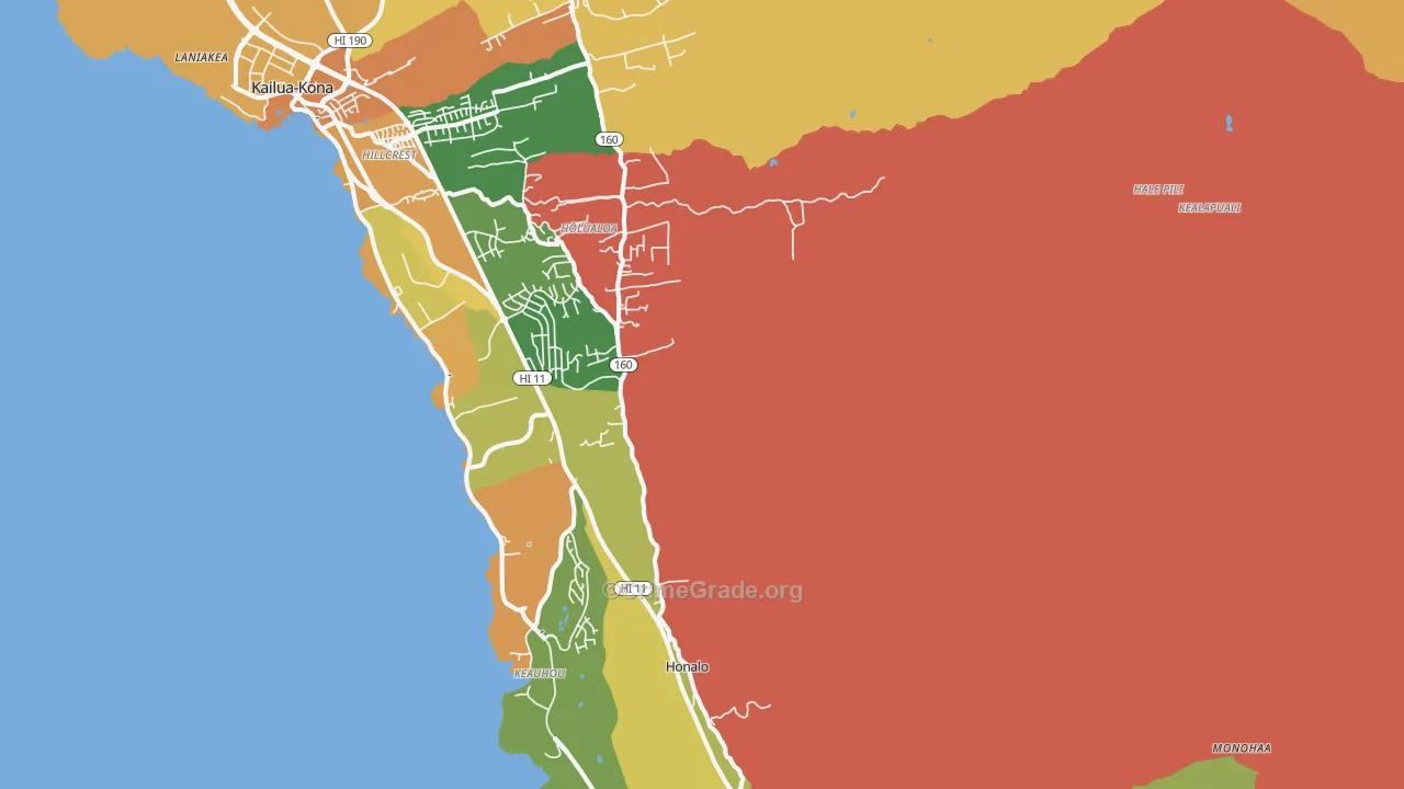 Holualoa, Kailua-Kona, HI Map of Vehicle Theft Rates