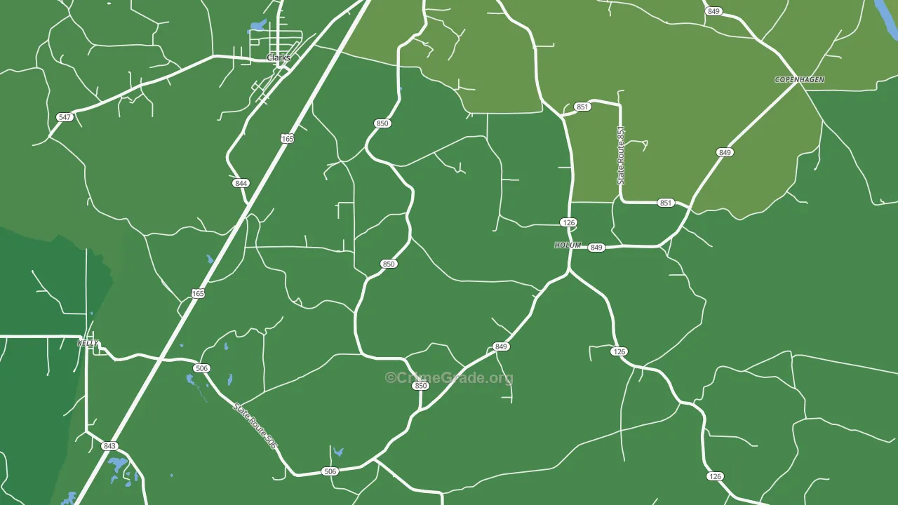 Holum, LA Map of Vehicle Theft Rates
