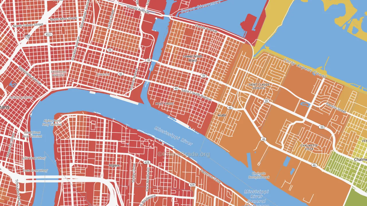Holy Cross, New Orleans, LA Map of Vehicle Theft Rates