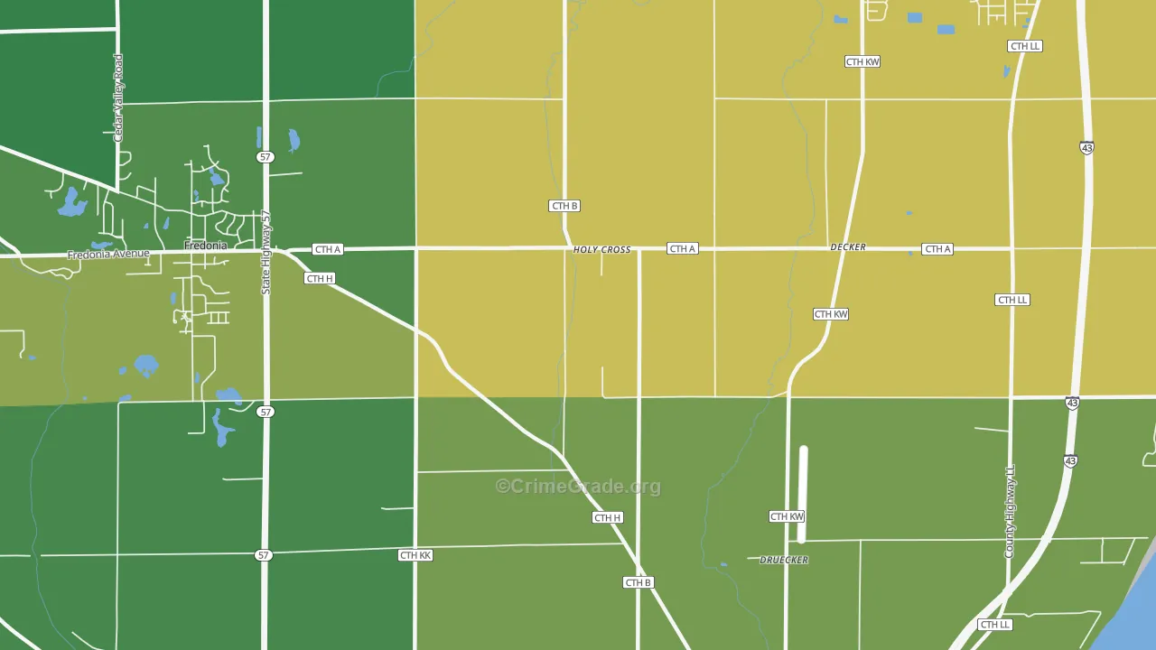 Holy Cross, WI Map of Vehicle Theft Rates