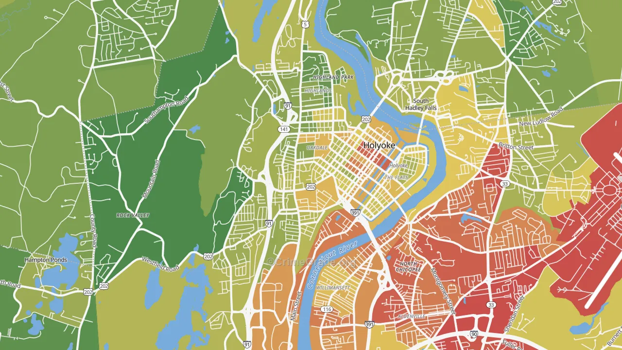 Holyoke, MA Map of Vehicle Theft Rates