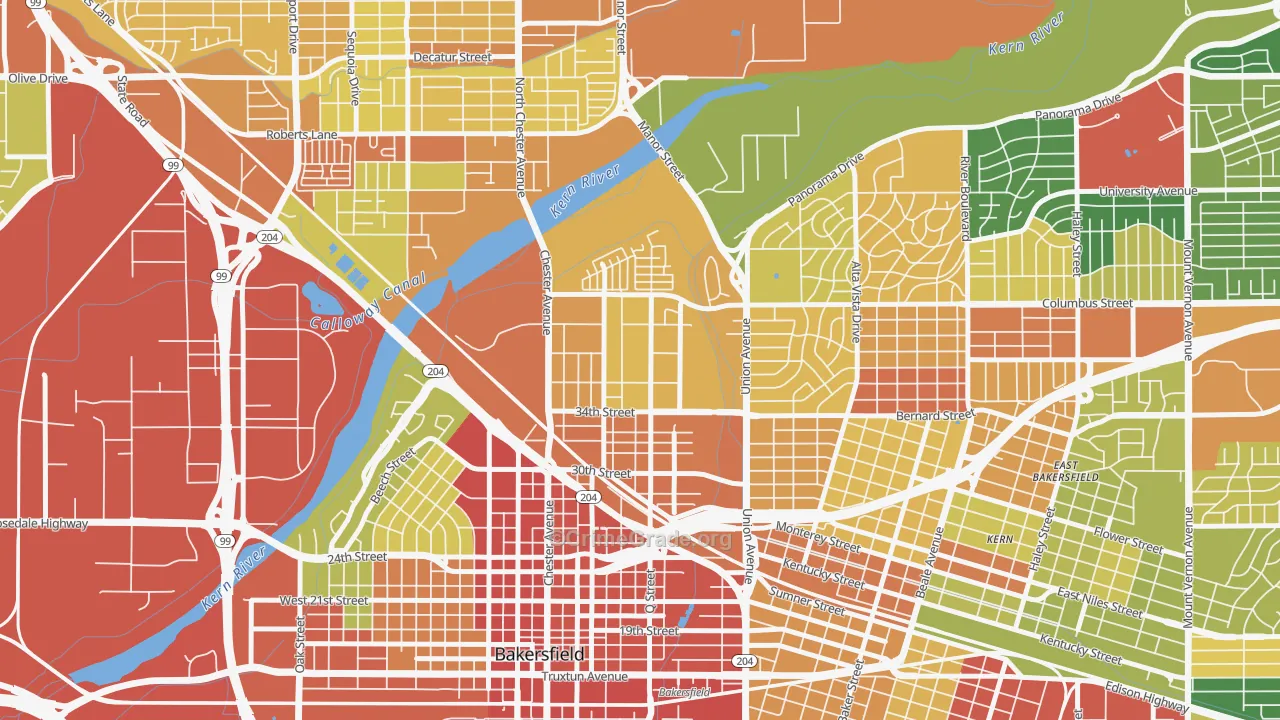 Homaker Park, Bakersfield, CA Map of Vehicle Theft Rates
