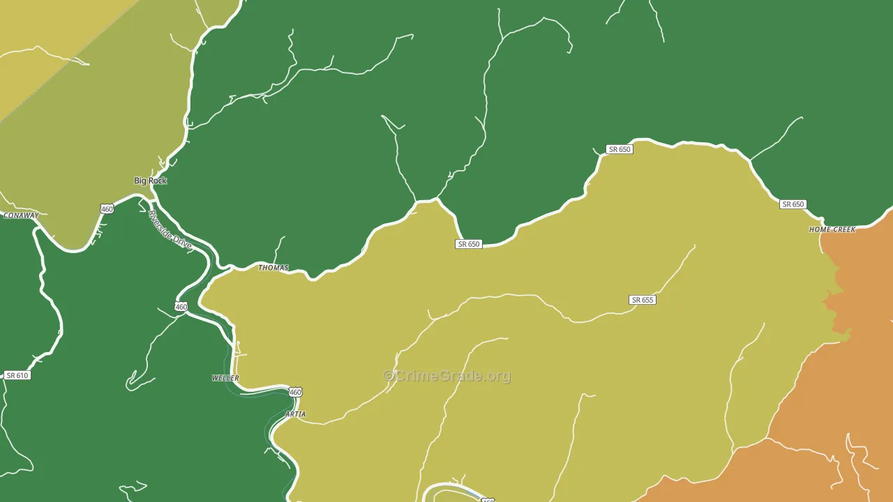 Home Creek, VA Map of Vehicle Theft Rates