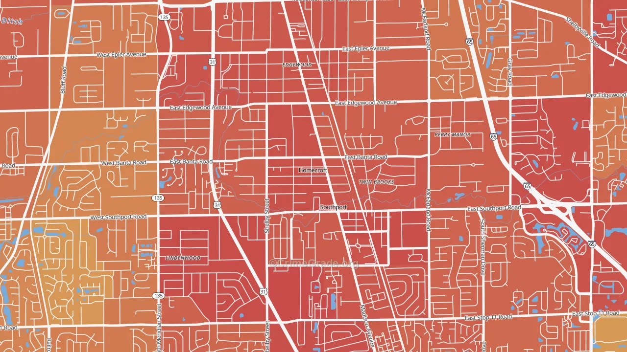 Homecroft, IN Map of Vehicle Theft Rates