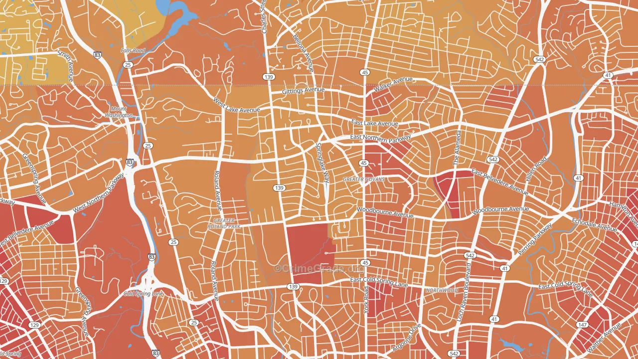 Homeland, Baltimore, MD Map of Vehicle Theft Rates