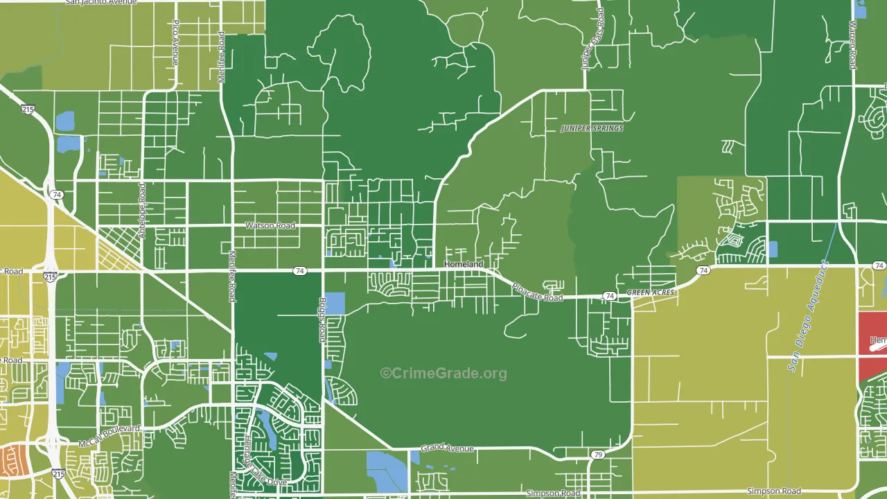 Homeland, CA Map of Vehicle Theft Rates