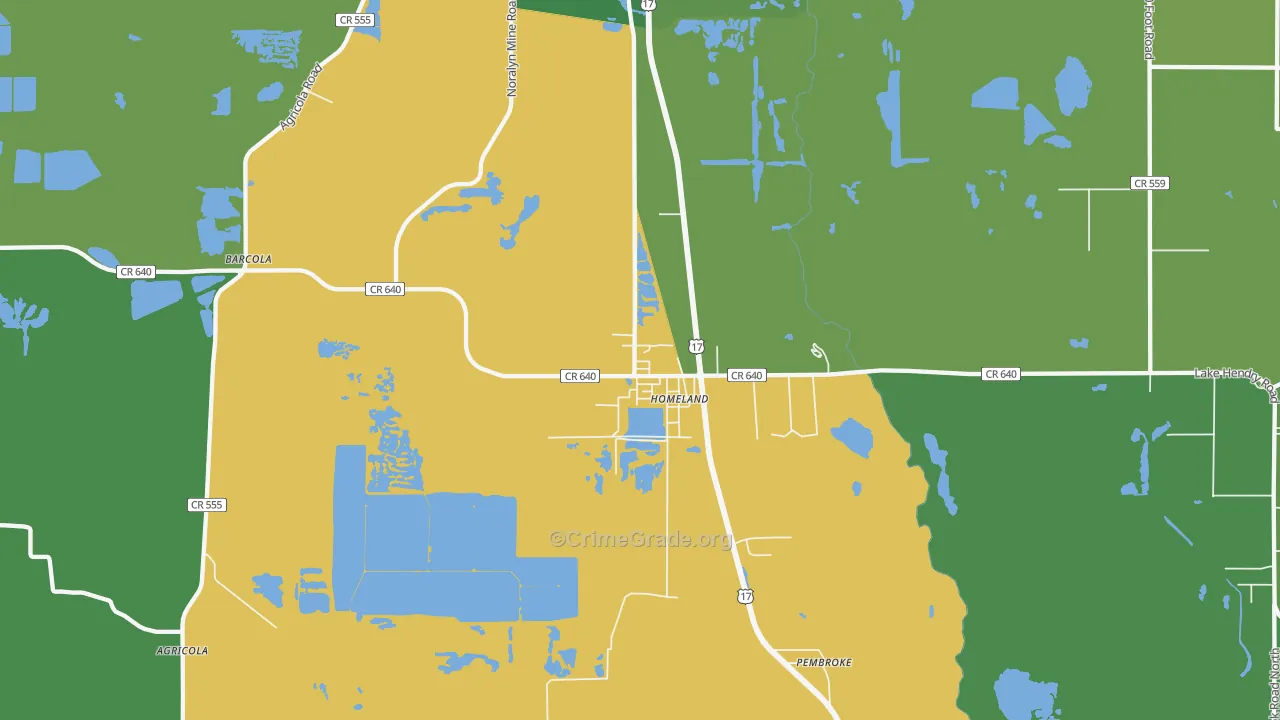 Homeland, FL Map of Vehicle Theft Rates