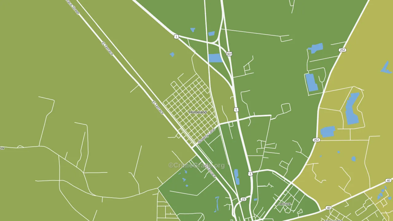 Homeland, GA Map of Vehicle Theft Rates