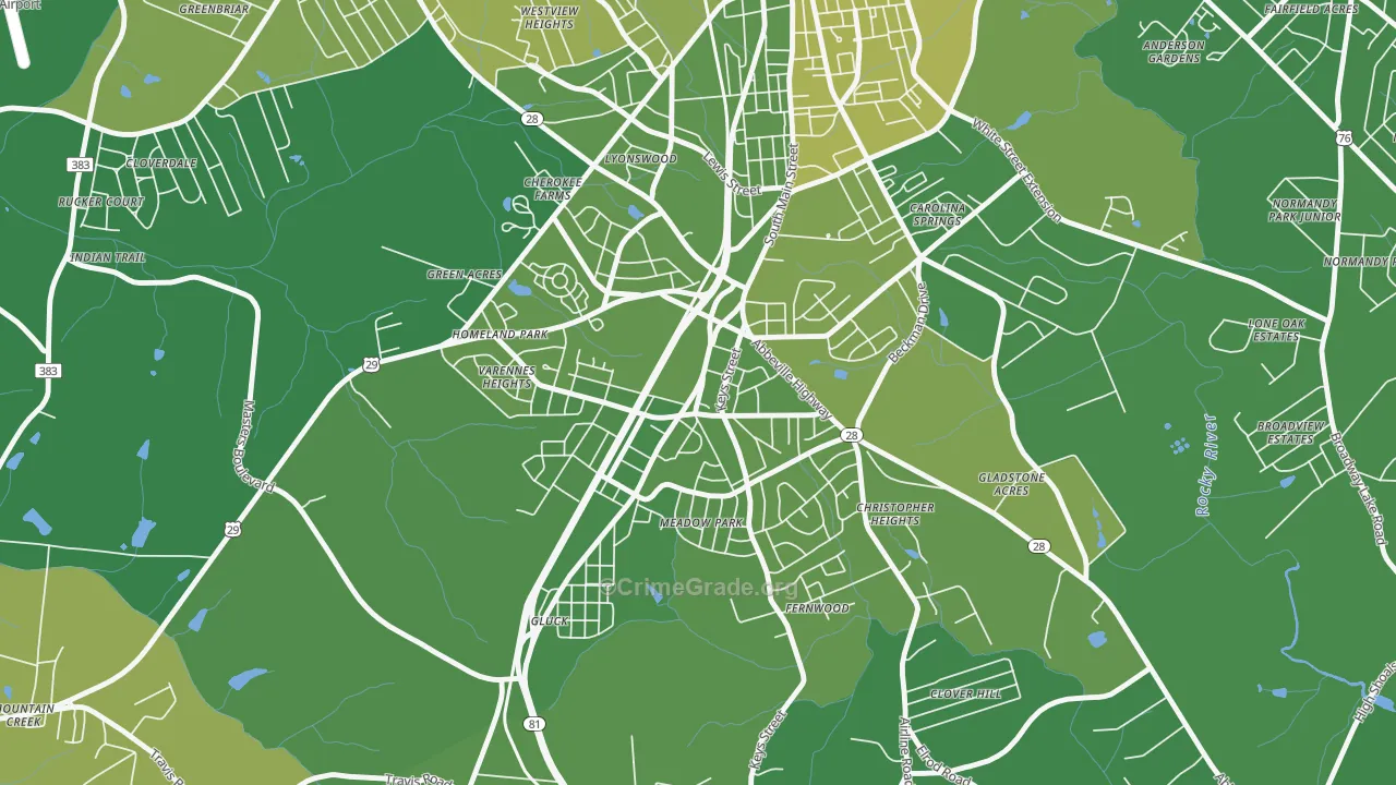 Homeland Park, SC Map of Vehicle Theft Rates
