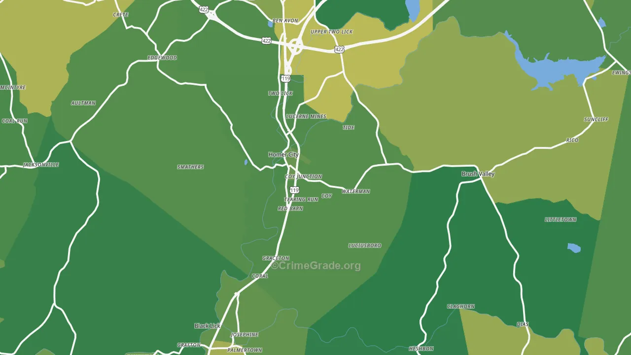 Homer City, PA Map of Vehicle Theft Rates