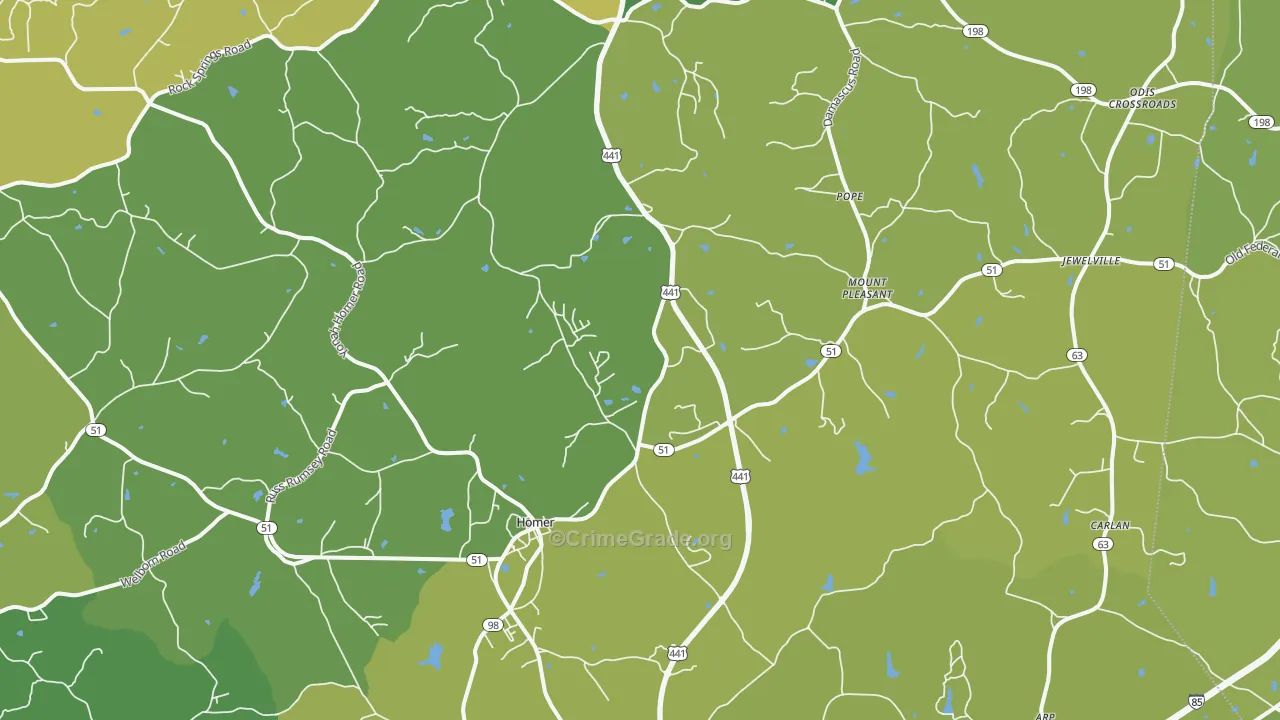 Homer, GA Map of Vehicle Theft Rates