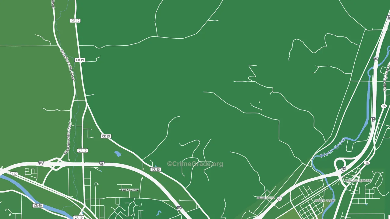 Homer Hill, NY Map of Vehicle Theft Rates