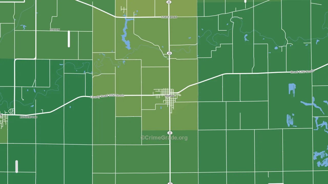 Homer, IL Map of Vehicle Theft Rates