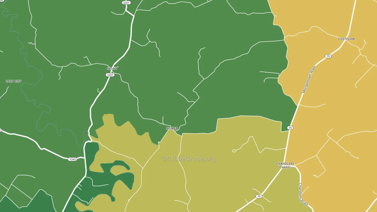 Homer, KY Map of Vehicle Theft Rates