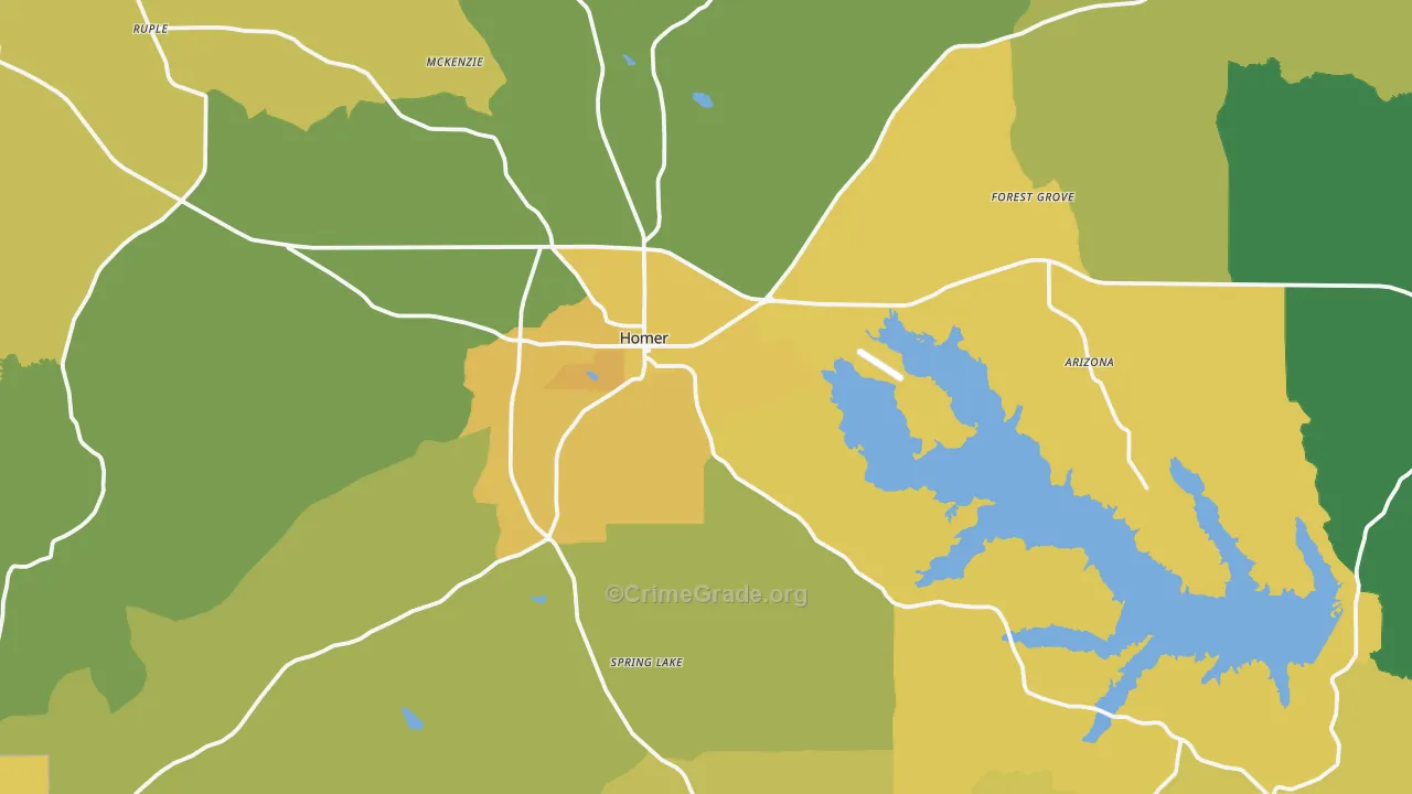 Homer, LA Map of Vehicle Theft Rates