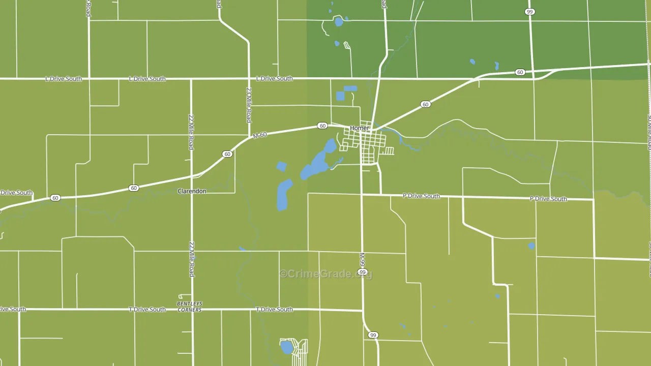 Homer, MI Map of Vehicle Theft Rates