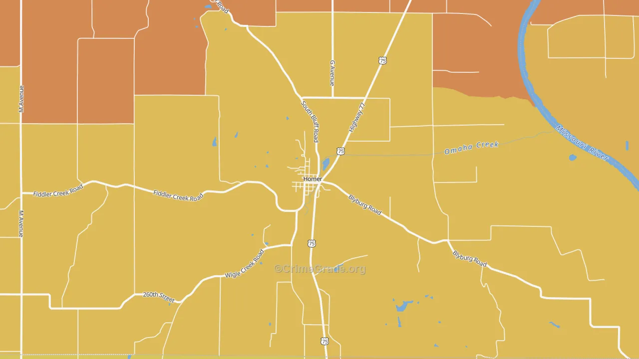 Homer, NE Map of Vehicle Theft Rates