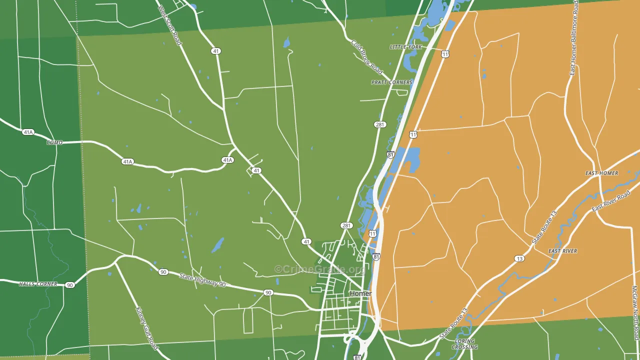 Homer, NY Map of Vehicle Theft Rates