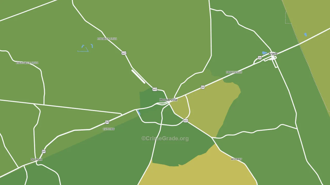 Homerville, GA Map of Vehicle Theft Rates