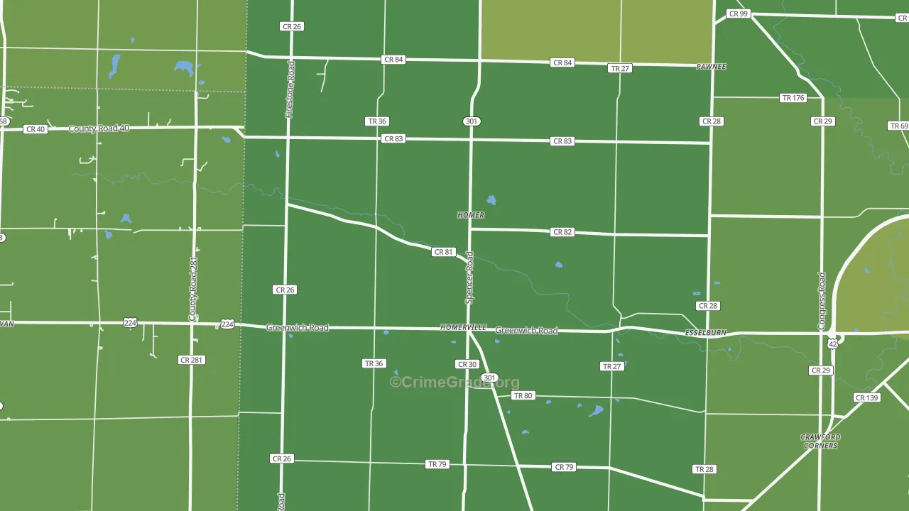 Homerville, OH Map of Vehicle Theft Rates